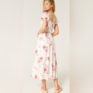 Hollister Pink and Cream Floral Dress Size Medium drop waist